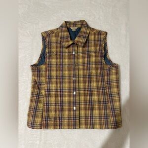 Christopher & Banks Quilted Plaid Vest size Small Sleeveless Snap Button Fall